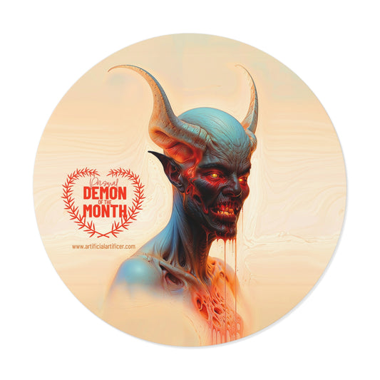 Aym Demon of the Month Round Vinyl Stickers | Unique Artwork for Halloween & Occasions