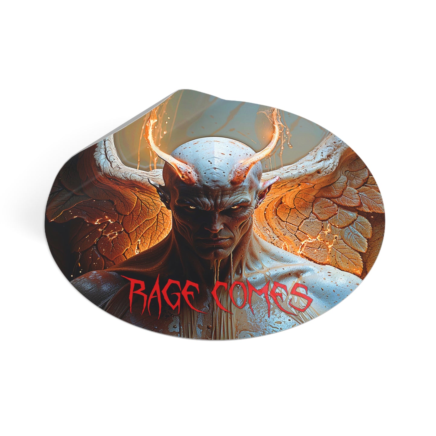 Belial "Rage Comes" Round Vinyl Stickers | Unique Artwork for Halloween & Occasions