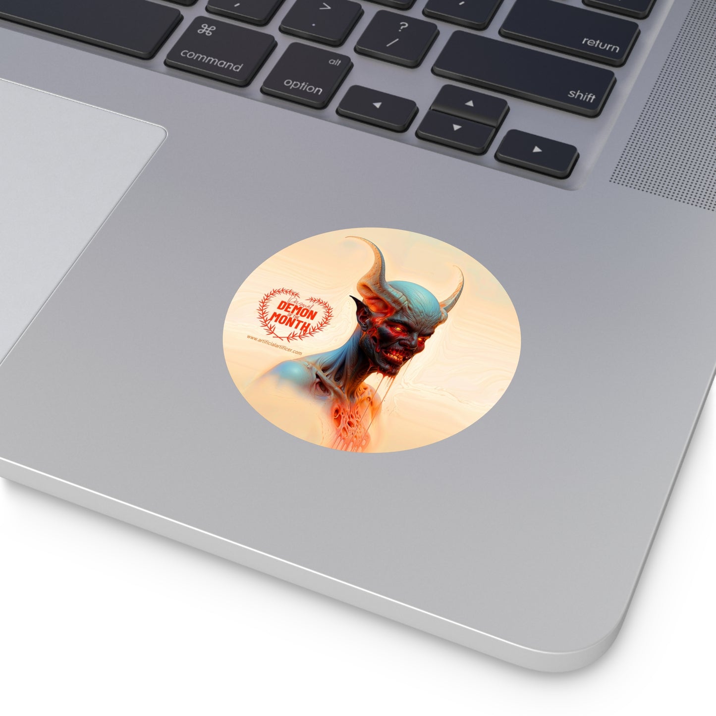Aym Demon of the Month Round Vinyl Stickers | Unique Artwork for Halloween & Occasions