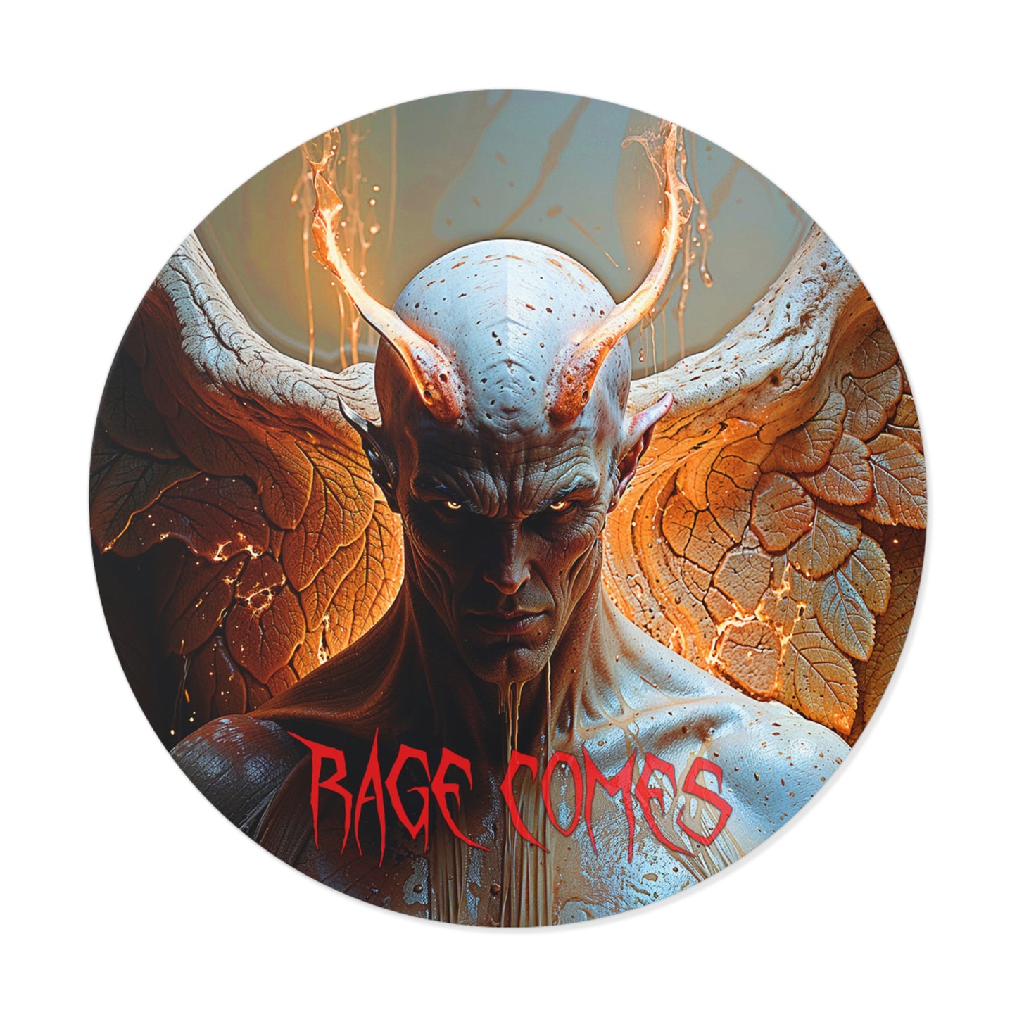 Belial "Rage Comes" Round Vinyl Stickers | Unique Artwork for Halloween & Occasions