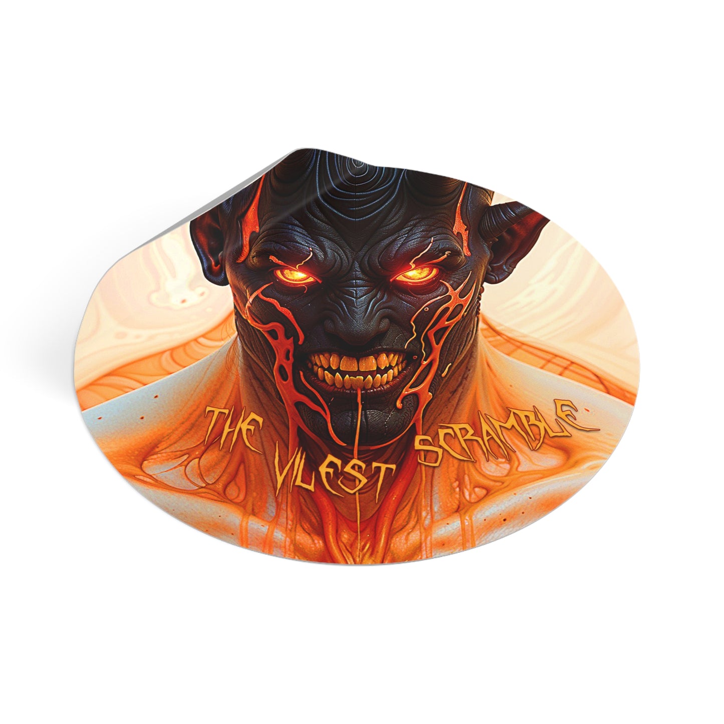 Andras "The Vilest Scramble" Round Vinyl Stickers | Unique Artwork for Halloween & Occasions