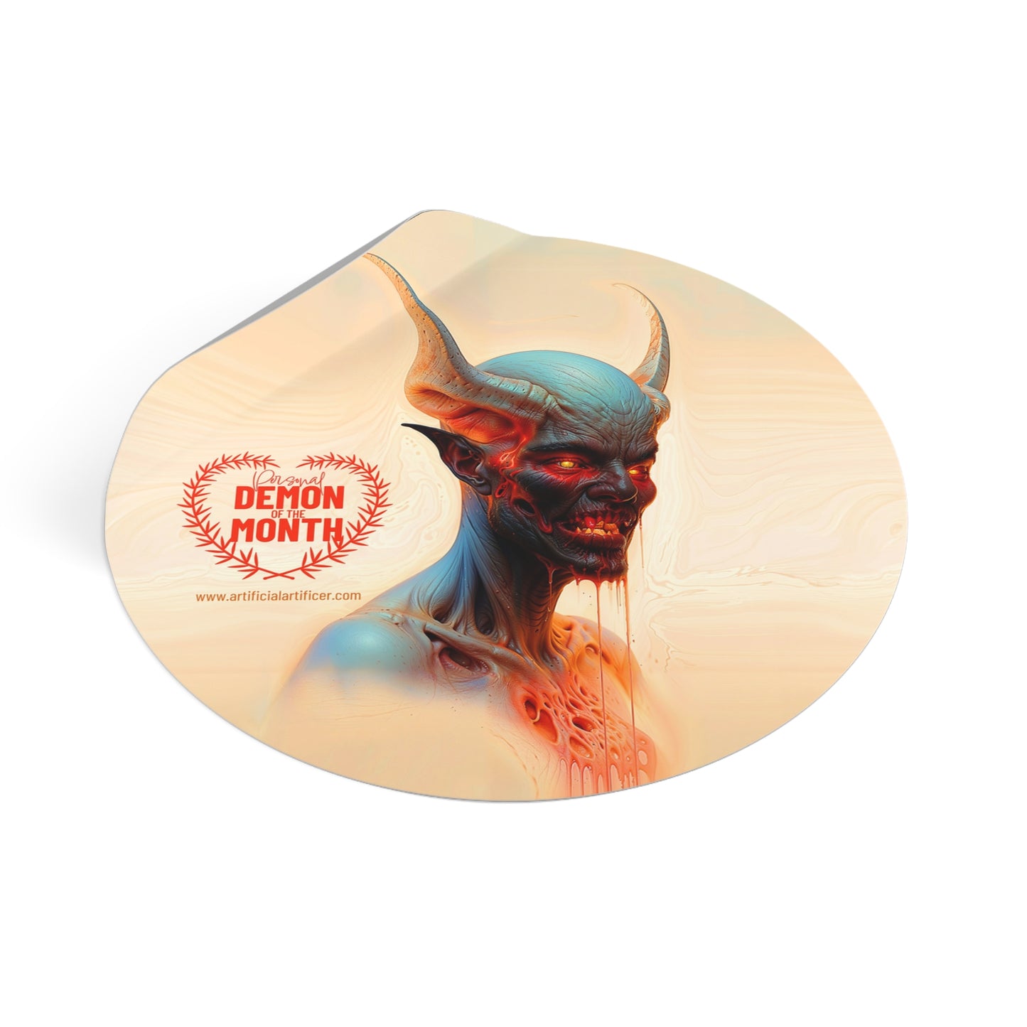 Aym Demon of the Month Round Vinyl Stickers | Unique Artwork for Halloween & Occasions