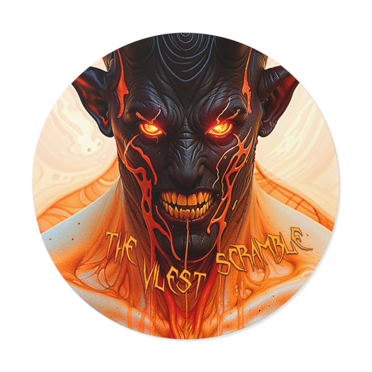 Andras "The Vilest Scramble" Round Vinyl Stickers | Unique Artwork for Halloween & Occasions
