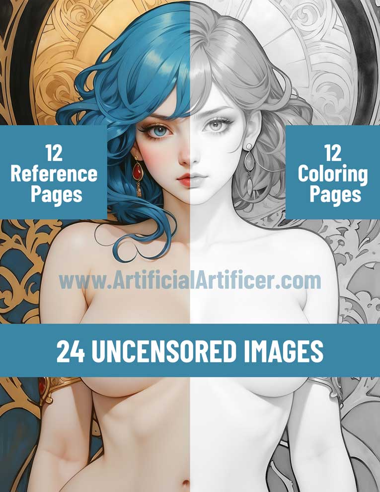 The Art Nouveaus Volume 1- Azul - A Print Yourself Nude Coloring Book for Adults