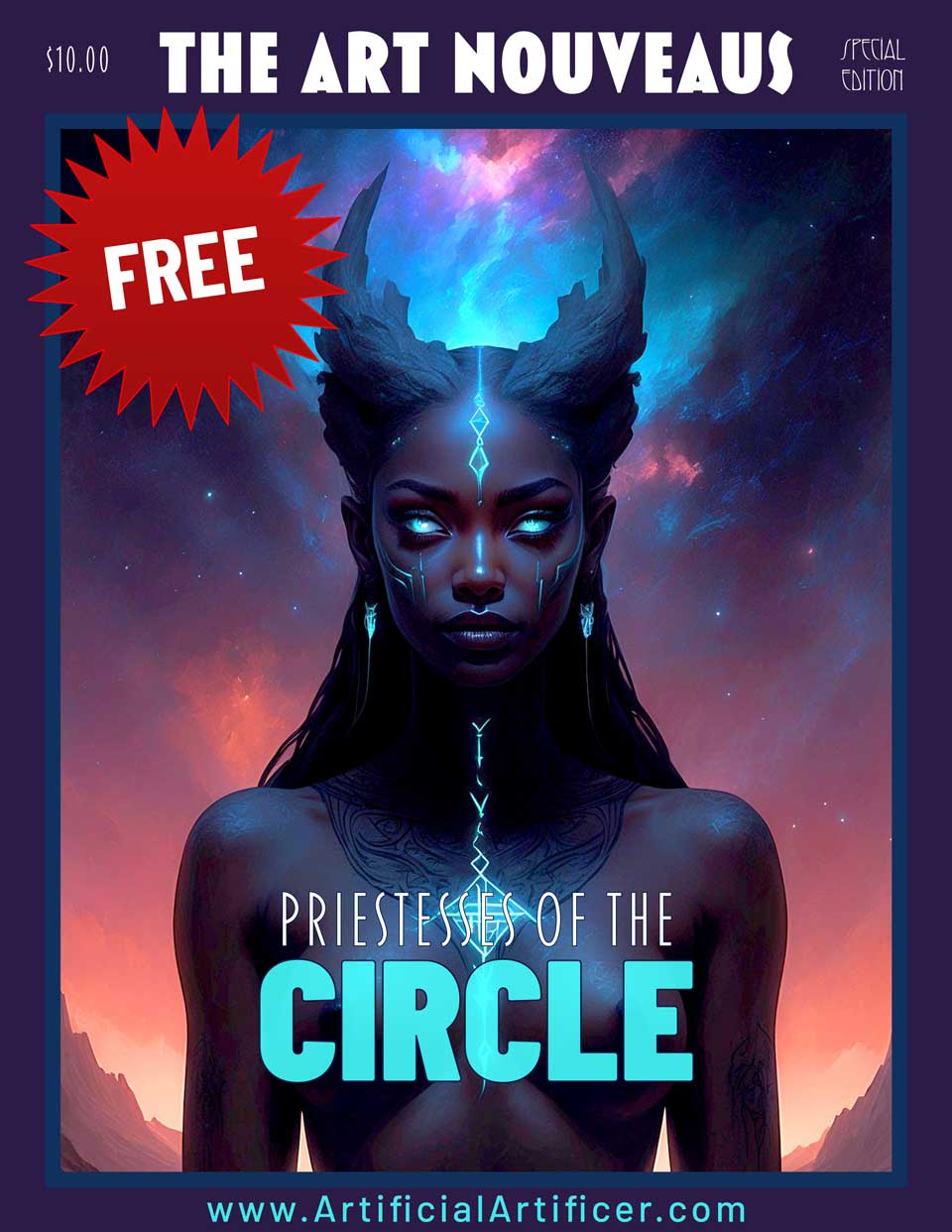 Free Special Edition - The Art Nouveaus Priestesses of the Circle - A Print Yourself Nude Coloring Book for Adults