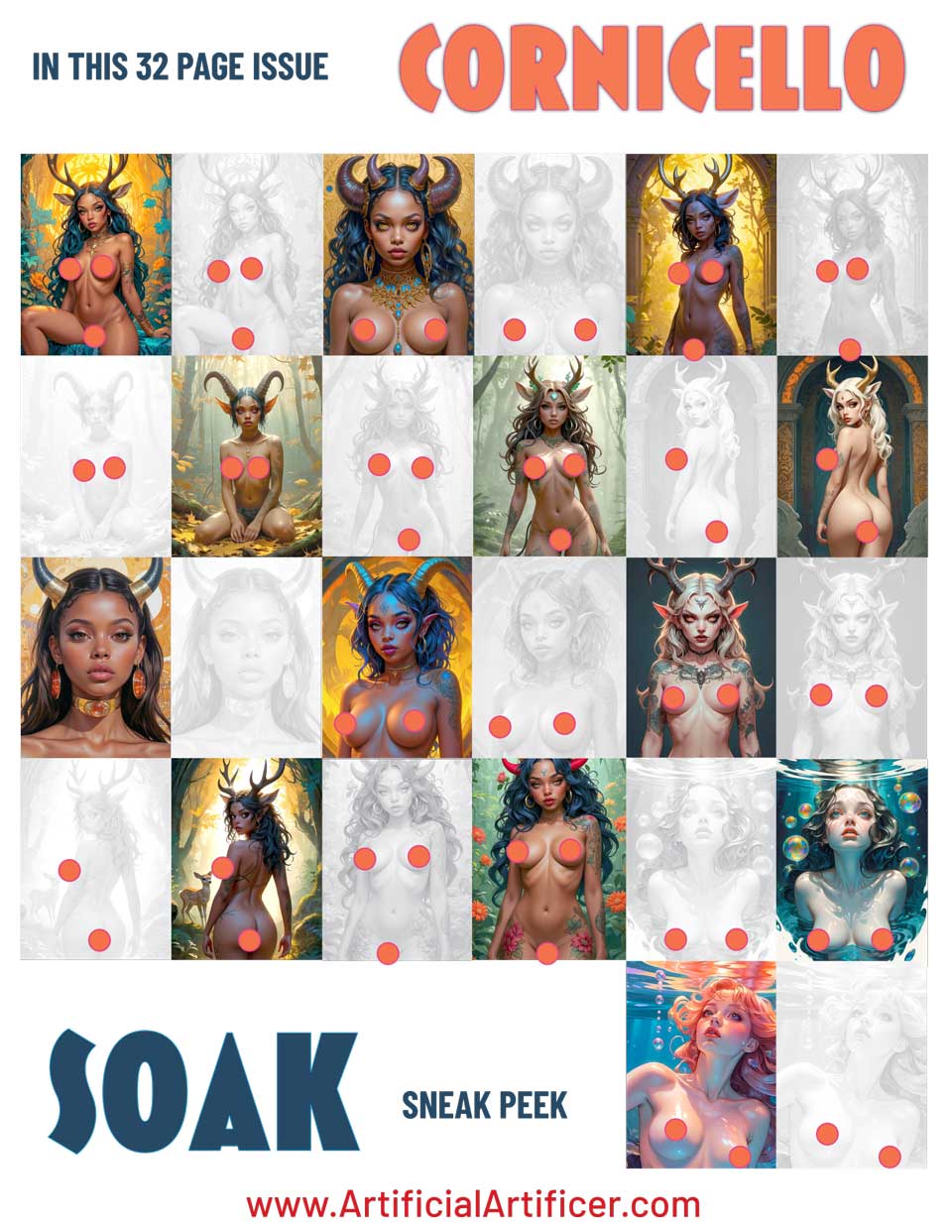The Art Nouveaus Volume 4- Cornicello - A Print Yourself Nude Coloring Book for Adults
