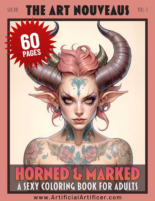 The Art Nouveaus Vol 5 Horns & Marked - A Print Yourself Nude Coloring Book for Adults