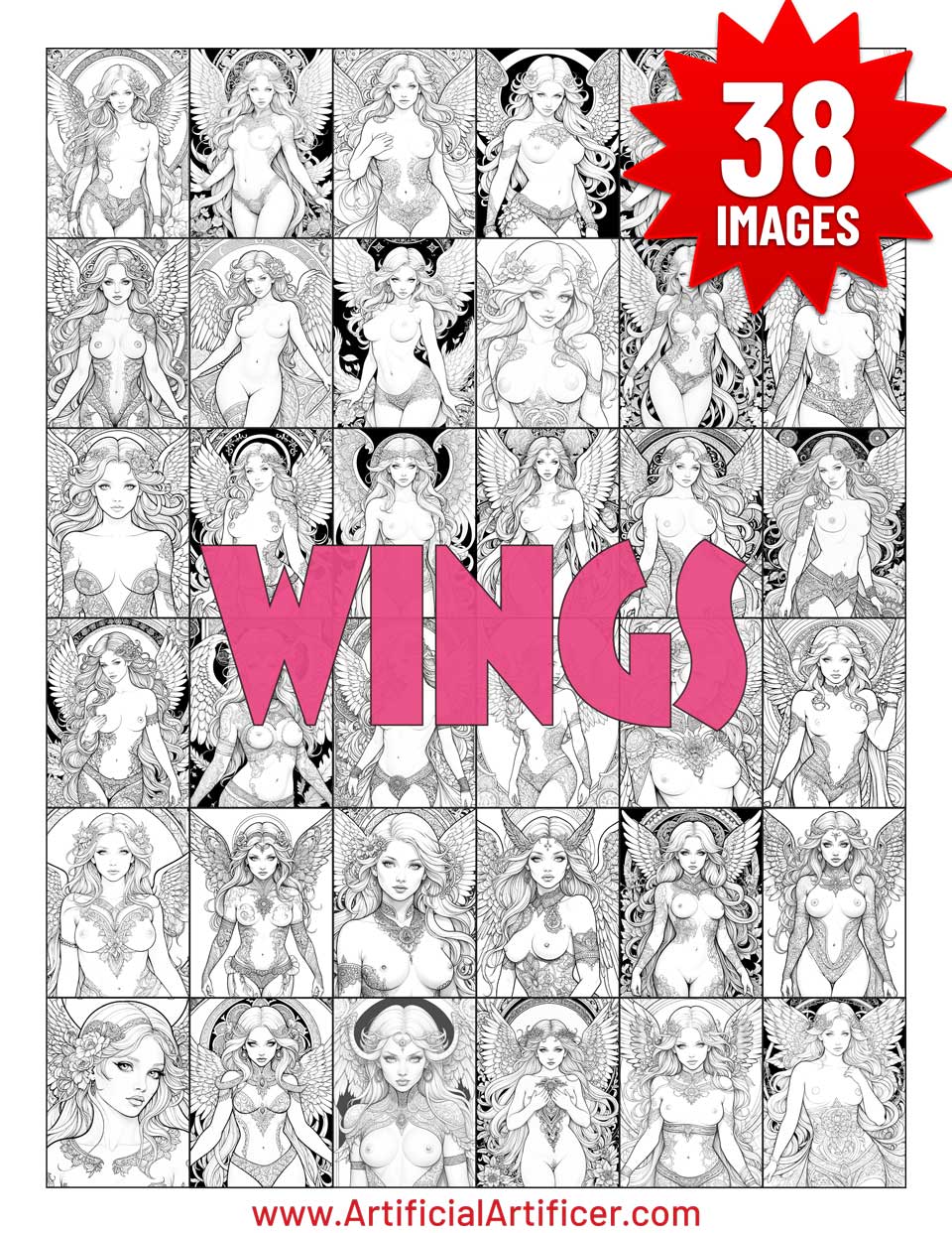 The Art Nouveaus Vol 7 Wings - 38 Angelic NSFW Coloring Pages